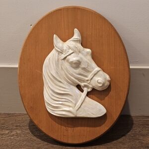 Vintage Wood And Ceramic Horse Head Wall Plaque
